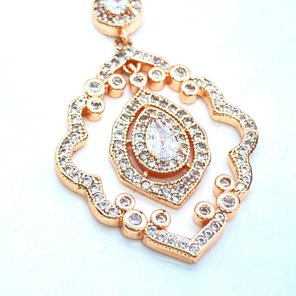 SWEETV Chandelier Rose Goldtone Cubic Zirconia Earrings Pierced or Clip On. - Picture 4 of 8